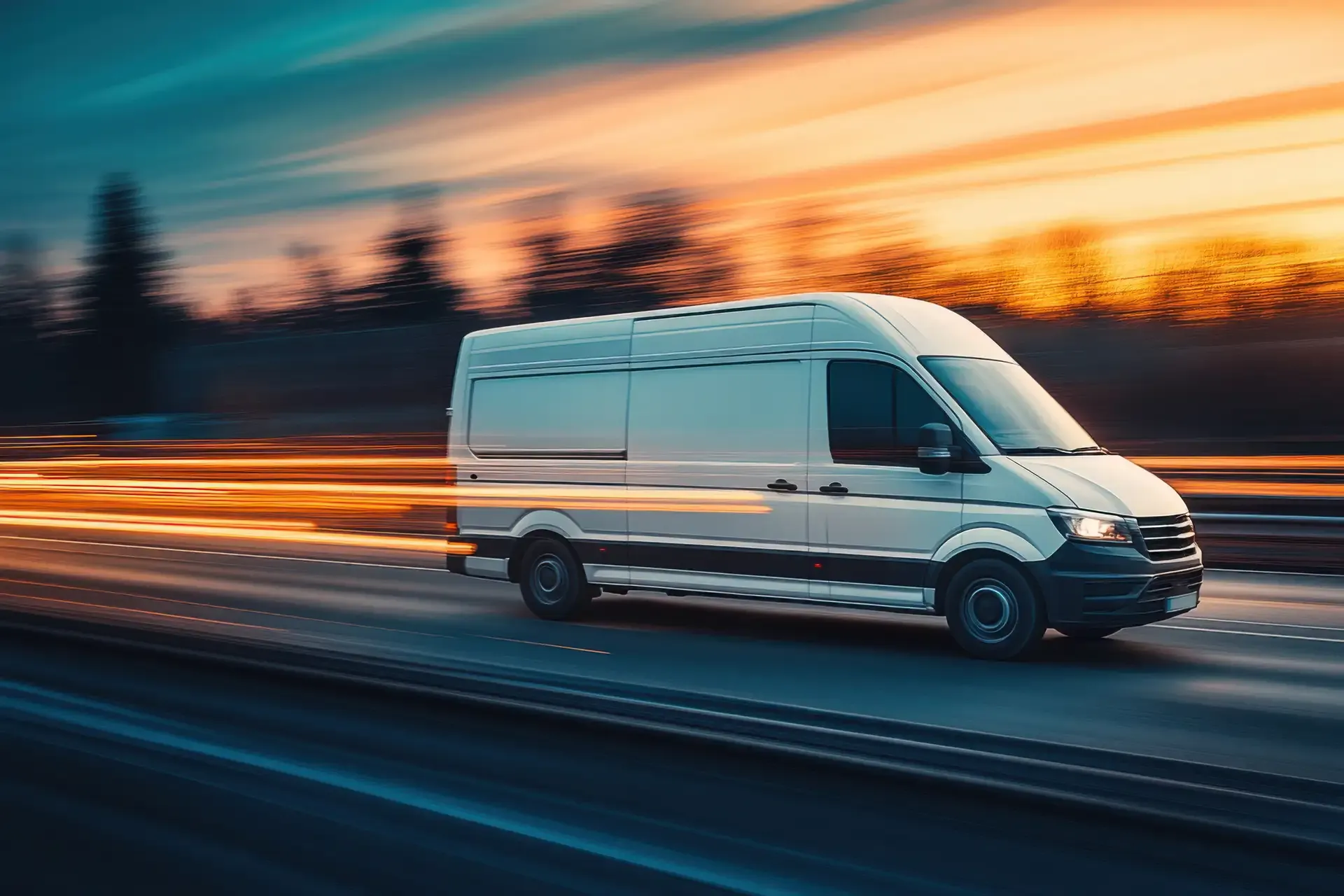 Courier van on the road